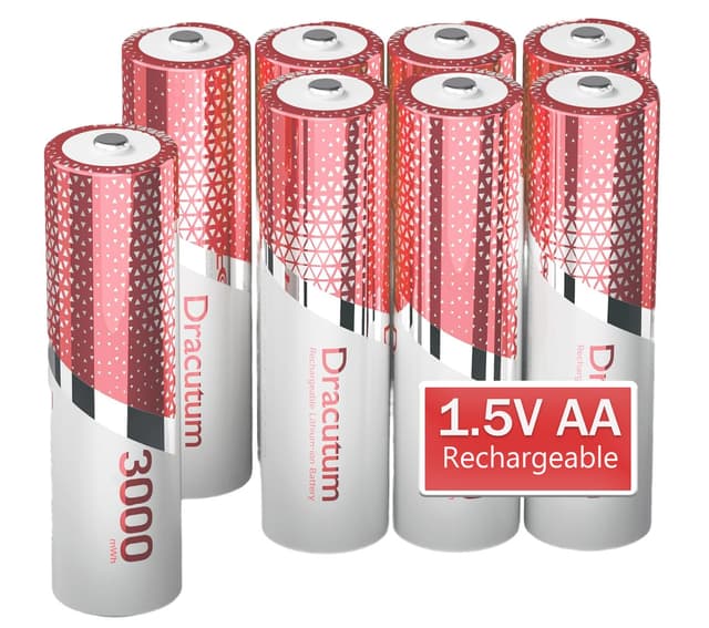 Dracutum AA Wiederaufladbare Lithium Akkus 8 Pack, 3000mWh Hohe Kapazität 1.5V AA Batterien, Lang anhaltende wiederaufladbare AA Li-ion Batterie mit Integrierter Charing Aufbewahrungsbox