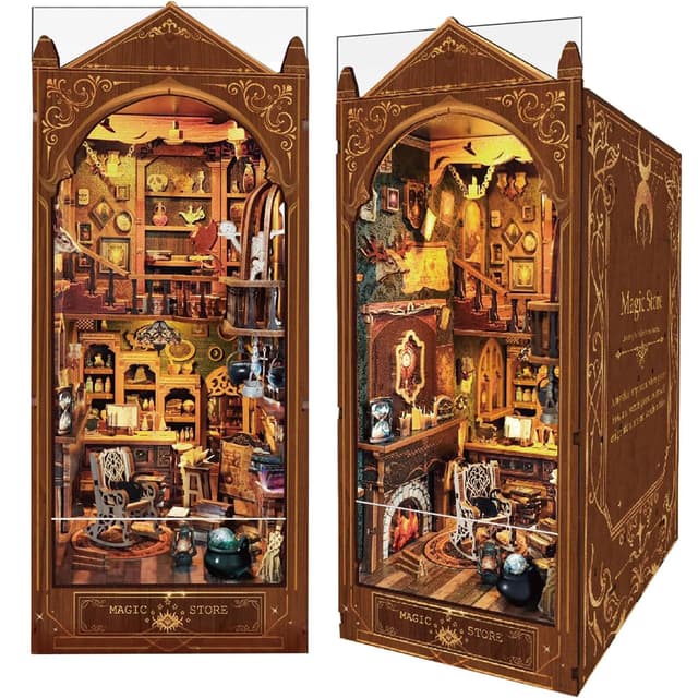 Magic Store Book Nook Kit Buchecken-Bausatz DIY Miniatur-Puppenhaus-Bücherregaleinsatz mit LED-Licht, Kreatives Bastelmodell für Erwachsene und Jugendliche Magic Store2