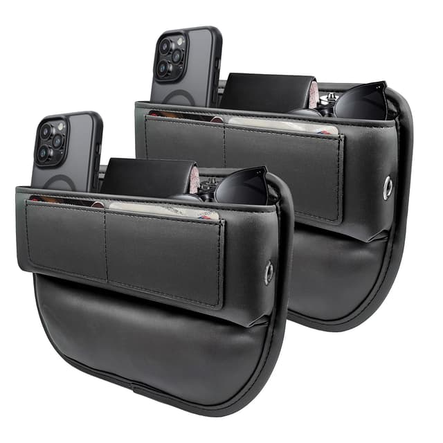 Auto Lückenfüller Organizer, Premium Leder Autositz Sitzlückenfüller, Car Seat Gap Filler Storage, Aufbewahrungsbox Autositz lücken für Most SUV LKW (Schwarz, 2P) 2p-schwarz