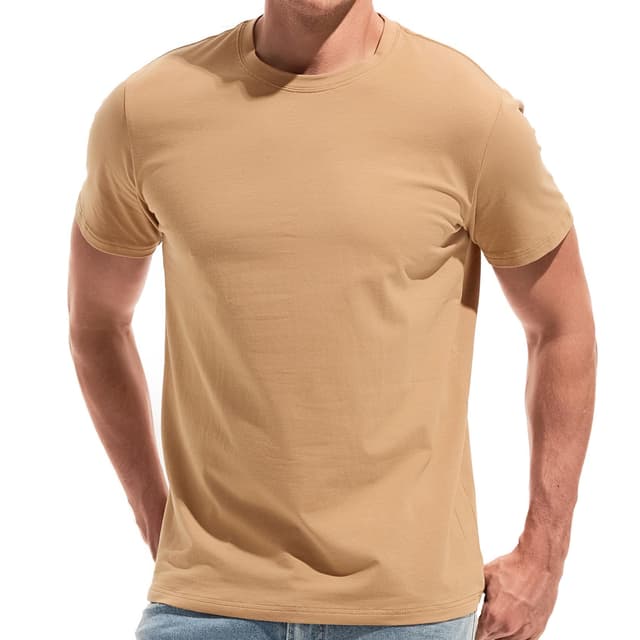 VEIISAR Herren Baumwoll T-Shirt (190g) - Mitteldickes Basic mit Rundhals, Weich & Dehnbar - Bequemer Khaki 3XL