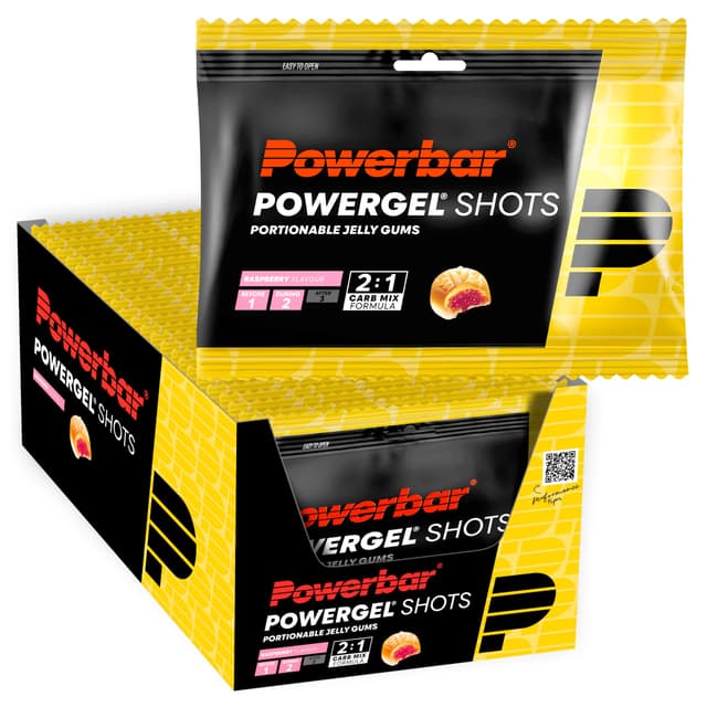 Powerbar - PowerGel Shots - Himbeere - 24x60g - High Carb Energie Gummis - Vitamin B6 - koffeinfrei