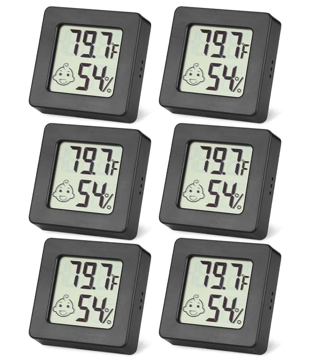 6 Stück Mini Luftfeuchtigkeitsmesser Thermometer, Digital Thermo-Hygrometer Innen, Luftfeuchtigkeit Hygrometer, Zimmerthermometer Hygrometer für Babyzimmer, Weinkeller, Büro, Wohnzimmer，Schwarz