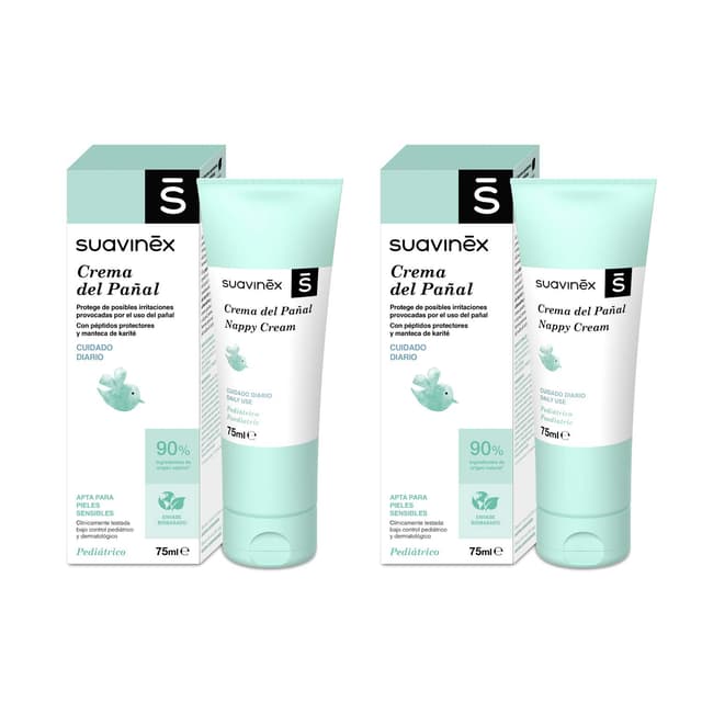 Suavinex 2 x Windelcreme für Babys, schützt vor Reizungen und Rötungen, geeignet für empfindliche Haut, 90% Inhaltsstoffe natürlichen Ursprungs, Grün, 2 x 75 ml