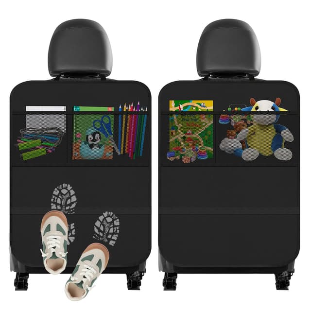 Cozary 2 Stück Auto Rückenlehne Schutz 70x50 cm, Autositz Schutz Rückseite Kinder mit 2 Großen Taschen, Oxford Tuch Verhindern Kick Auto Rücksitz 2pcs schwarz