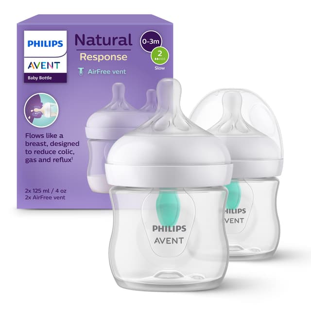 Philips AVENT Babyflaschen Natural Response – 2x Babyflaschen mit AirFree Ventil, 125 ml, BPA-frei, für Neugeborene ab 0 Monaten (Modell SCY670/02) 2 units 1 Babyflasche