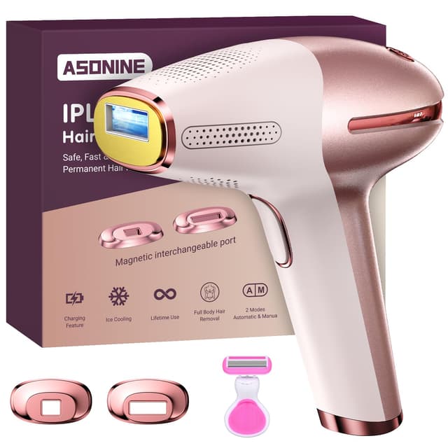 ASONINE IPL Geräte Haarentfernung Laser mit Kühlung Funktion, Tragbares Kabelloses Schmerzfreien Haarentfernung, 3 Funktionen HR/SC/RA, Haarentfernungsgerät für Körper, Gesicht, Bikinizone (Rose)
