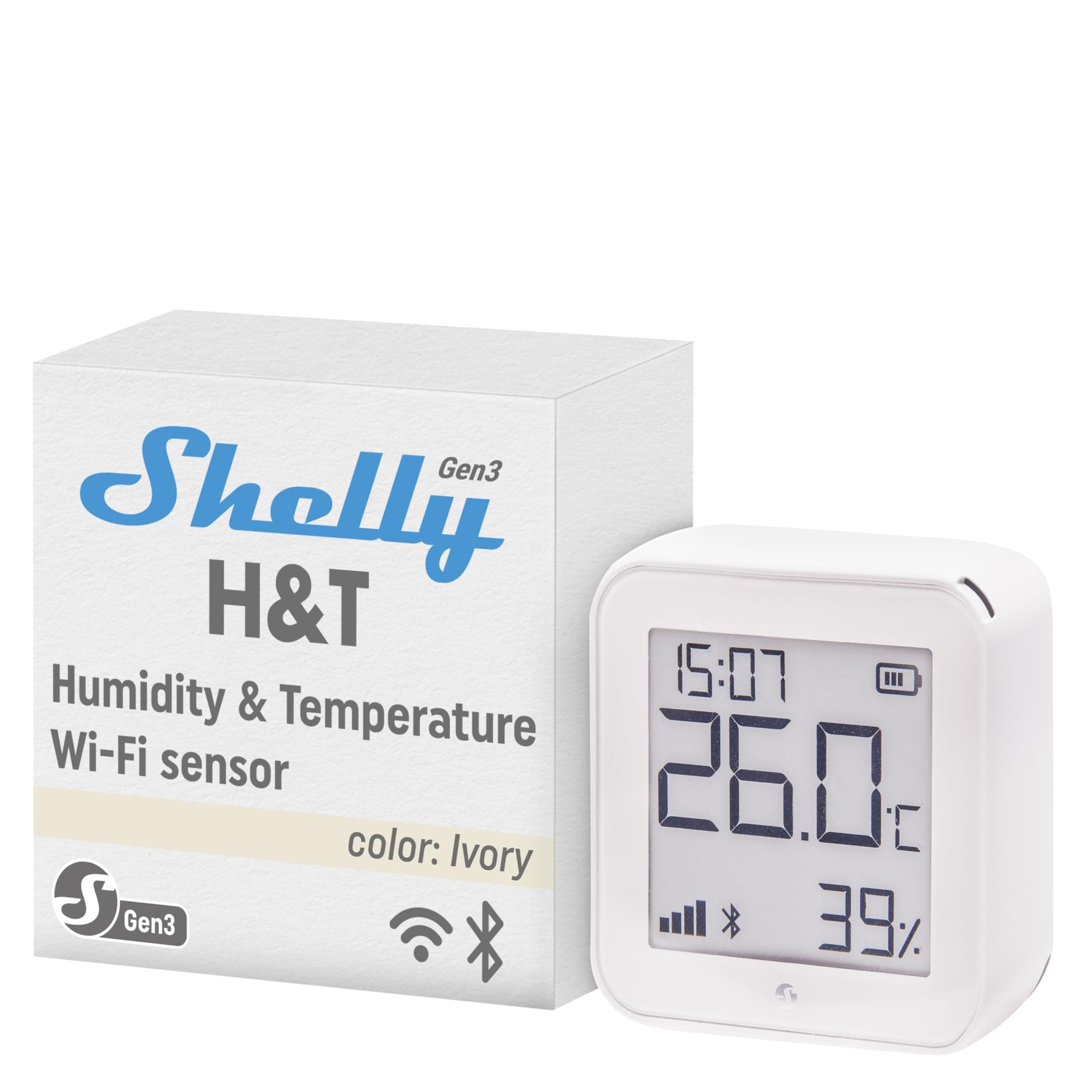 Shelly H&T Gen3 Elfenbein | WLAN Smart Temperatur- und Feuchtigkeitssensor | Fernsteuerung | Smarte Szenen | Benachrichtigungen | Datenspeicherung | Kein Hub Erforderlich | Alexa & Google Home