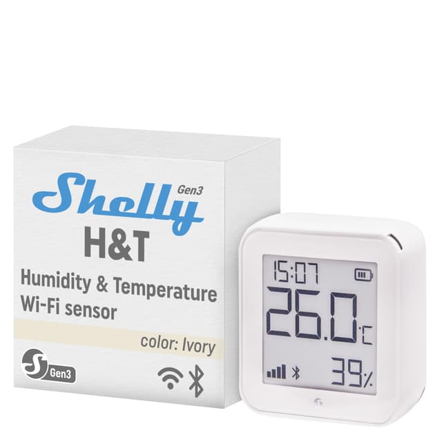 Shelly H&T Gen3 Elfenbein | WLAN Smart Temperatur- und Feuchtigkeitssensor | Fernsteuerung | Smarte Szenen | Benachrichtigungen | Datenspeicherung | Kein Hub Erforderlich | Alexa & Google Home