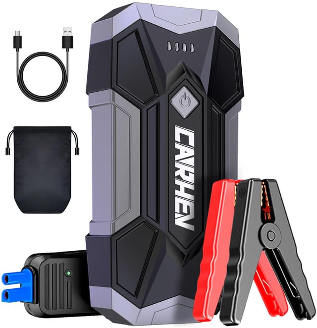 CARHEV Starthilfe Powerbank für Pkw, 4500A Starter Powerbank (Bis Zu 8,0L Benzin Oder 8,0L Diesel), 12V Booster Auto Starthilfe mit LED, Jump Starter mit Starthilfekabel und 2 USB Ausgänge