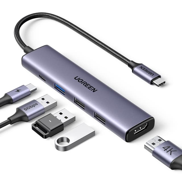 UGREEN Revodok 105 USB C Hub PD100W, 4K HDMI, 3*USB A Datenports USB C Adapter Multiportadapter kompatibel mit iPhone 16, Galaxy S24, Surface, MacBook Pro/Air, iPad Pro/Air, Steam Deck usw.