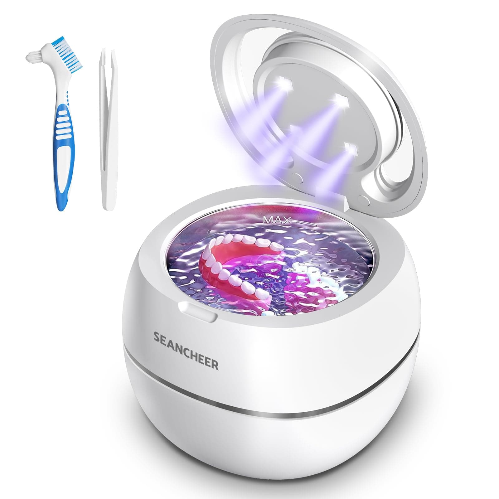 Ultraschallreinigungsgerät 48000Hz Ultraschallreiniger | 24W | 180ML | Ultrasonic Cleaner mit UV Lampe Ultraschallbad für | Zahnersatz | Retainer | Aligner | Prothesen | Zahnschiene | Schmuck | (Weiß) Arktisches Weiß