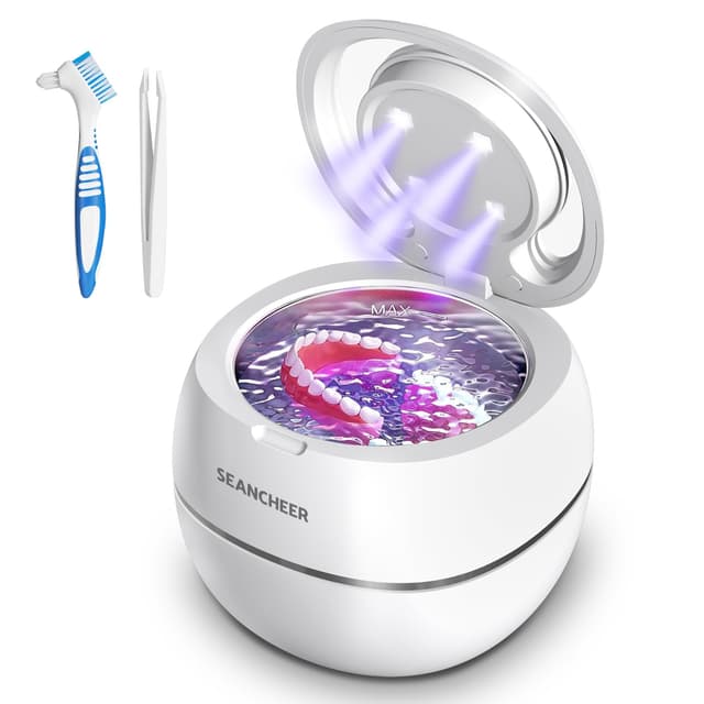 Ultraschallreinigungsgerät 48000Hz Ultraschallreiniger | 24W | 180ML | Ultrasonic Cleaner mit UV Lampe Ultraschallbad für | Zahnersatz | Retainer | Aligner | Prothesen | Zahnschiene | Schmuck | (Weiß) Arktisches Weiß