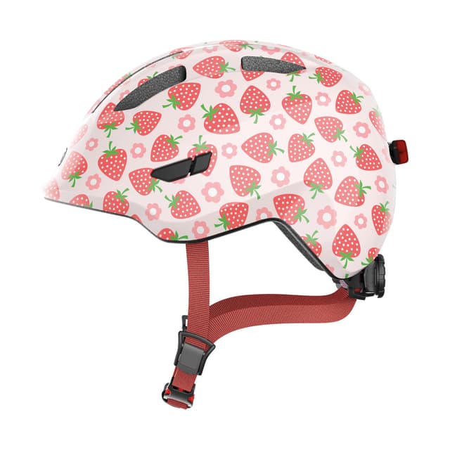 ABUS Kinderhelm Smiley 3.0 LED - Fahrradhelm mit Licht - Tiefe Passform & Platz für einen Zopf - für Mädchen und Jungs Rosa (rose strawberry) M (50-55 cm)