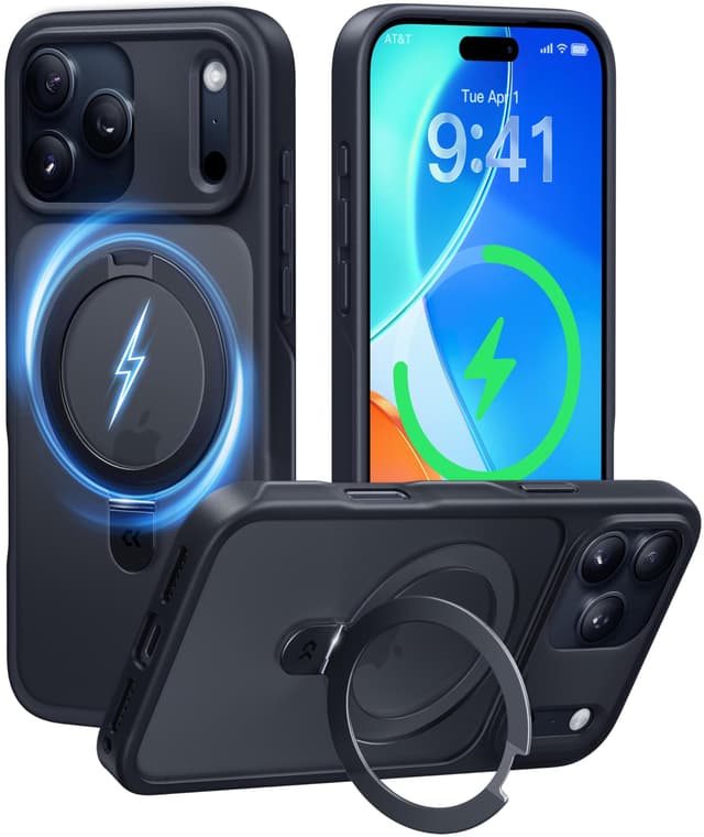 CASEKOO für iPhone 17 Pro Max Hülle für MagSafe [mit Ständer] [Kameraschutz & Militärschutz] Stoßfeste Schutzhülle Dünne Griffige Handyhülle für iPhone 17 Pro Max Case MagicStand - Schwarz für iPhone 17 Pro Max 6,9'' Schwarz