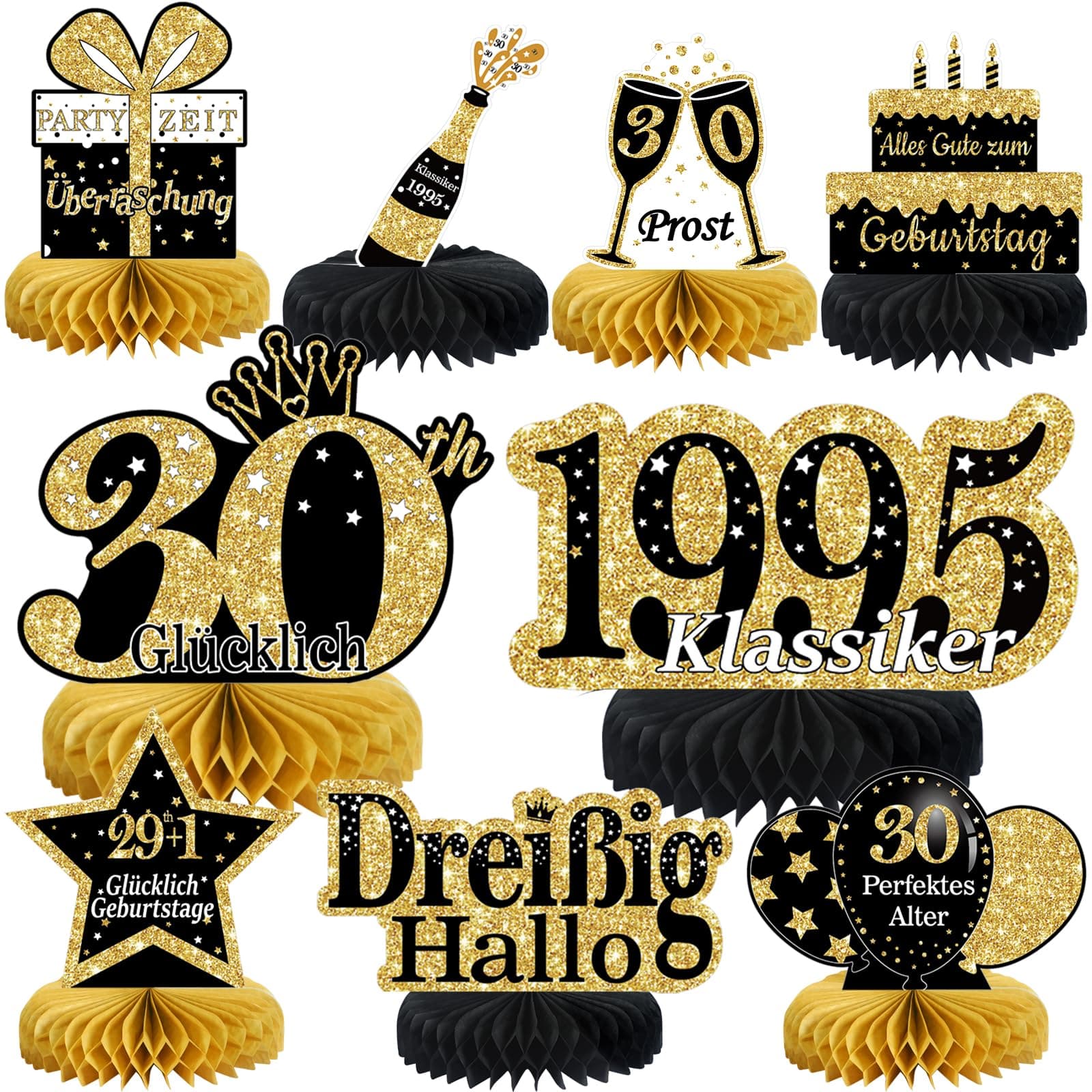 30. Geburtstag Männer 9 Stk Schwarze Goldene Bienenwabe Mittelstück Tischdeko Geburtstag,30 Geburtstag Deko,30 Geburtstag Party Deko Für Frauen Und Mann,Geschenke Für Männer Geburtstag （Deutsche） Schwarze Goldene 30