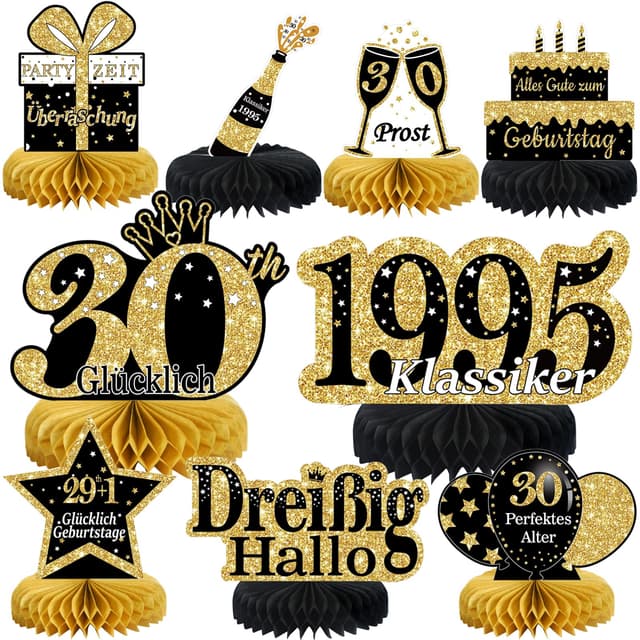30. Geburtstag Männer 9 Stk Schwarze Goldene Bienenwabe Mittelstück Tischdeko Geburtstag,30 Geburtstag Deko,30 Geburtstag Party Deko Für Frauen Und Mann,Geschenke Für Männer Geburtstag （Deutsche） Schwarze Goldene 30