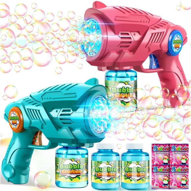 Seifenblasenpistole Seifenblasenmaschine Seifenblasen Pistole für Kinder： 2-Pack Bubble Gun Elektrisch Bubbles Machine für Kids Ab 4-12 - LED Automatisch Outdoor/Party/Hochzeit Spielzeug （Grün&Rosa） Rot&grün