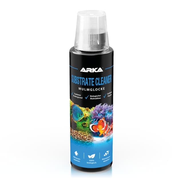 Mulmsauger Aquarium 236ml – reinigt Bodengrund biologisch – entfernt Mulm, Futterreste & Schlamm – für Süß- & Meerwasser – ohne Sauger & Schlauch – zuverlässige Pflege – ARKA Substrate Cleaner Transparent 236ml (8oz)