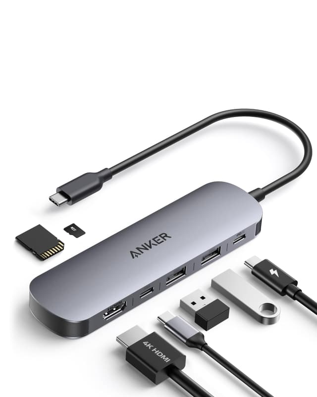Anker 7-in-1 USB-C Hub mit 4K@60Hz HDMI, 100W Power Delivery, USB-A/C-3.0-Ports und SD/microSD-Kartenleser für USB-C Geräte (ohne Netzteil)