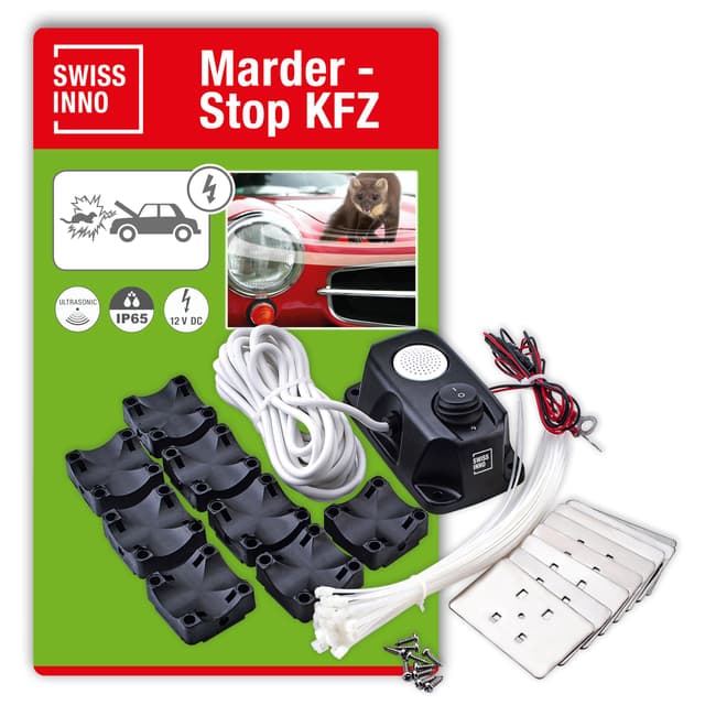 SWISSINNO Marderschreck Auto Hochspannung 12V Autobatterie Marderabwehr zum Schutz vor Marder im Motorraum, Effektive Abwehr gegen Marder KFZ, Marderschutz Marder Ultraschall PKW Marten Repellent Free Marder-Stop