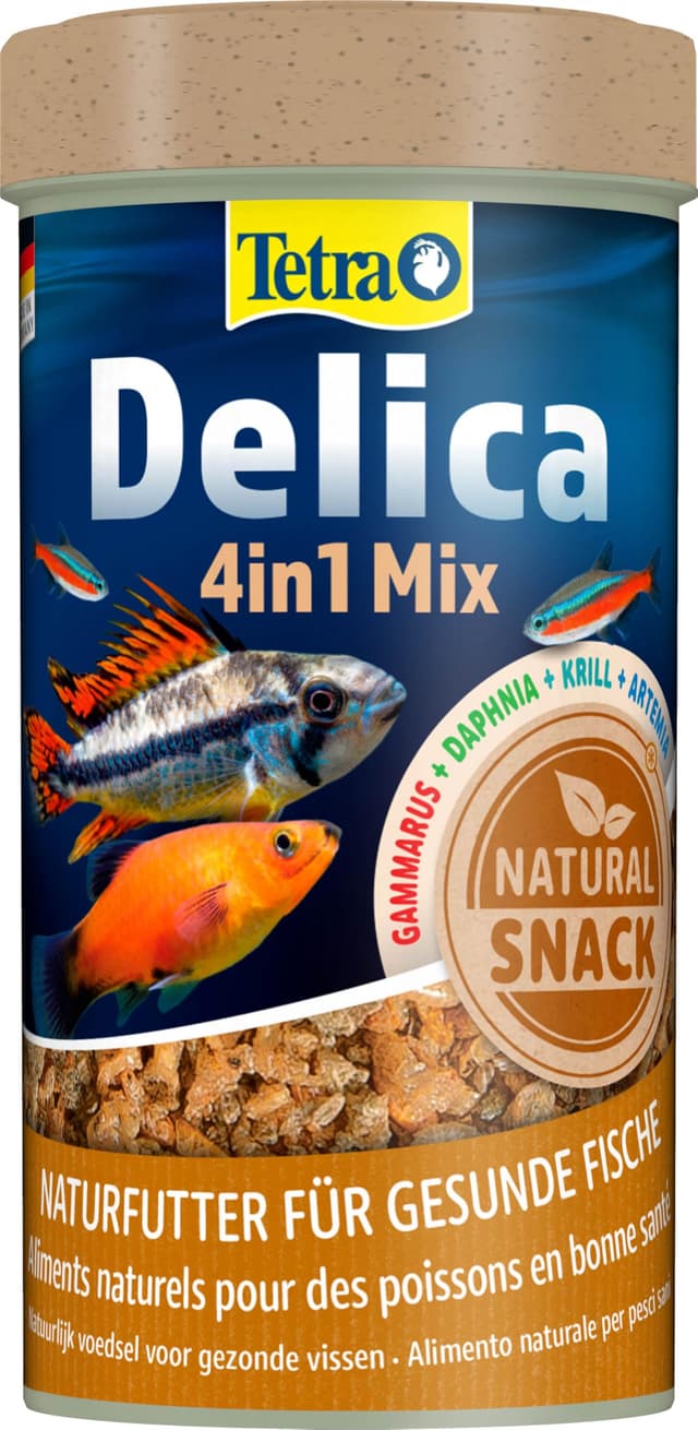 Tetra Delica Mix Naturfutter - Mischung mit 4 verschiedenen Futtertieren (Wasserflöhe, Artemia, Krill, Gammarus), natürliche Snacks für Zierfische, 250 ml Dose Mix (250 ml)
