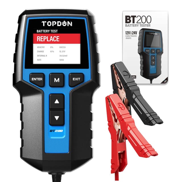 TOPDON Autobatterie Tester BT200, 12V 24V batterietester kfz 100-2000 CCA, batterie tester auto Lade-Anlasser-System Autoatterie analysator für LKW Schiff SUV Boot