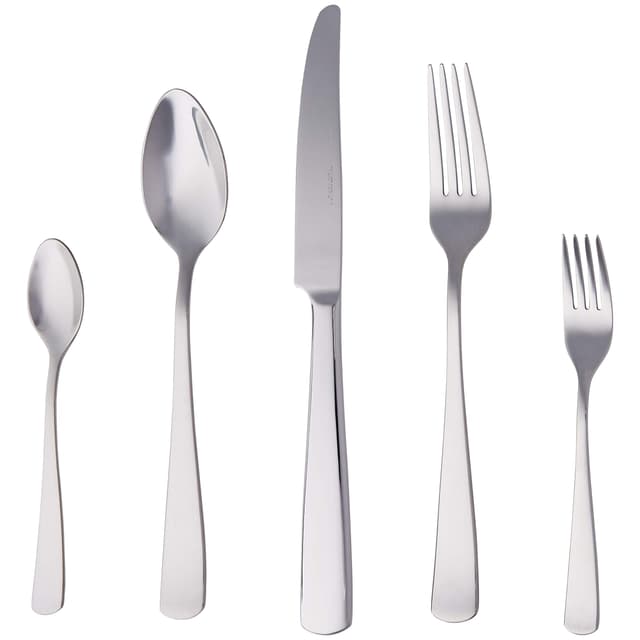 Amazon Basics Essbesteck-Set mit Eckiger Rand, Edelstahl, 20 Stück Set, für 4 Personen, Silberfarben Gerades Design