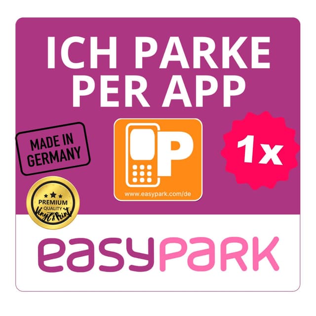 EASYPARK Easy Park ICH PARKE PER APP Hinterglasaufkleber – Parkvignette Sticker KFZ Aufkleber (5,7 x 5,7 cm) Vignette für Windschutzscheibe – App-Parken, Auto Innenaufkleber, Made in GERMANY (1)