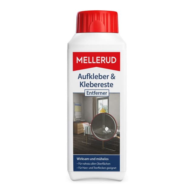MELLERUD Aufkleber & Klebereste Entferner – Wirkungsvolles Reinigungsmittel zum Entfernen von Aufklebern und Etiketten auf allen unempfindlichen Oberflächen – 1 x 0,25 l 1 250 ml (1er Pack)