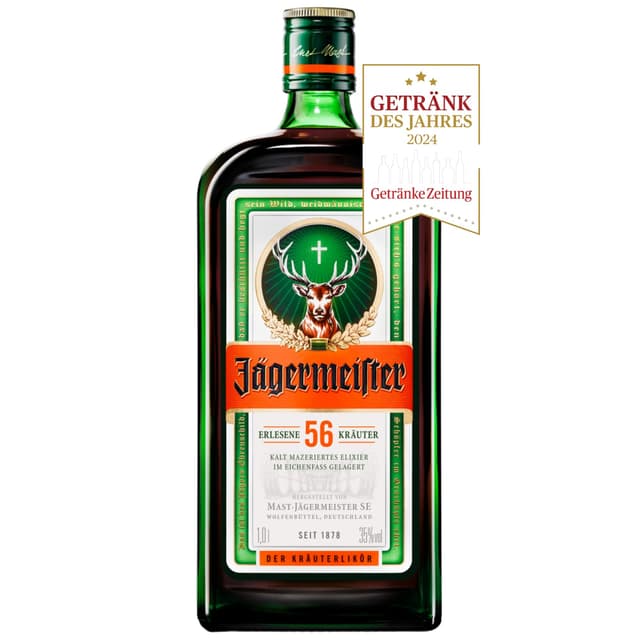 Jägermeister – 1 x 1l Premium Kräuterlikör 35% Vol. aus 56 erlesenen Kräutern – Im Eichenfass gelagert – Das Original aus Wolfenbüttel