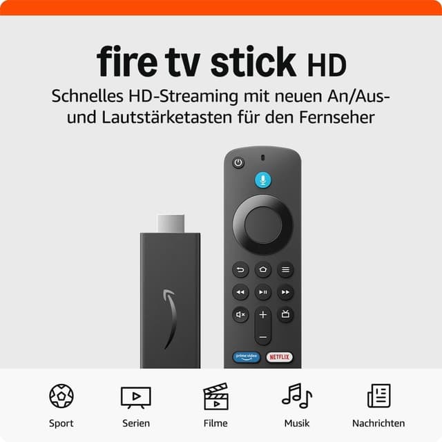 Zertifiziert und generalüberholt Amazon Fire TV Stick HD (Neueste Generation), Free- und Live-TV, Alexa-Sprachfernbedienung, Smart-Home-Steuerung, HD-Streaming