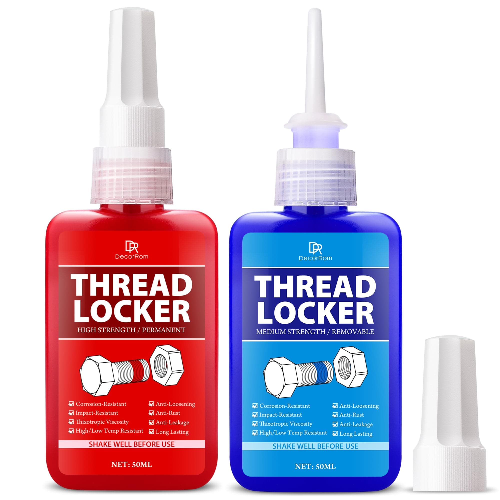 Schraubensicherung 50+50ml - Mittleres und Hochfestes abnehmbares Schraubensicherungsmittel für Schrauben, Bolzen & Befestigungen, Anaerobe Aushärtung - Verhindert Lockerungen und Leckagen