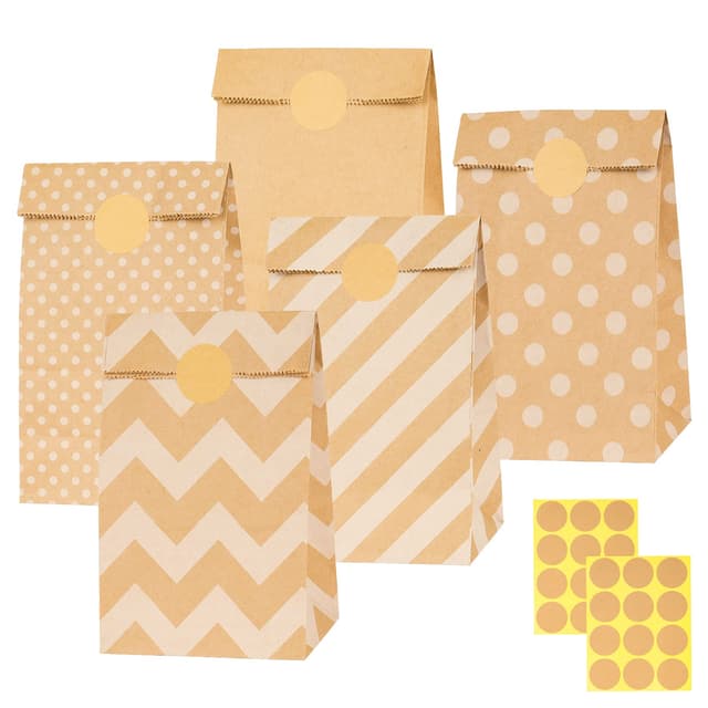 Papiertüten Braun, 20 Stück Geschenktüten Braun Tüten Papier mit 24 Aufkleber, Papiertüten zum Verpacken von Weihnachtsgeschenken, Giveaways, Kindergeburtstagen 20pcs Braun