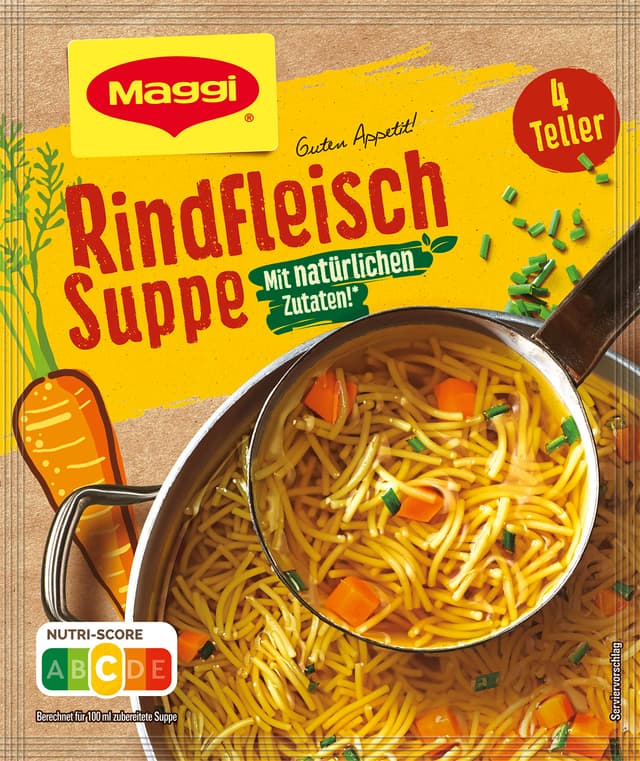 Maggi Guten Appetit, Rindfleisch Suppe, 85g Beutel, ergibt 4 Teller, 1er Pack (1 x 85g) Rindfleisch Suppe 1 l (1er Pack)