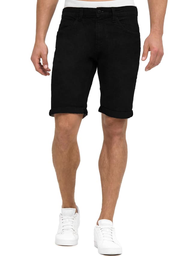 Indicode Herren Caden Jeans Shorts mit 5 Taschen | Herrenshorts Used Look für Männer L Ultra Black