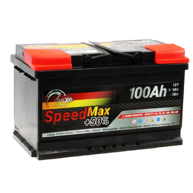 SMC Autobatterie Speed Max 100Ah 12V 850A Starterbatterie für Autos mit hohem Energiebedarf ersetzt 82 85 90 95 100 ah überlegene Leistung Pluspole Recht Wartungrfrei L4100MAX