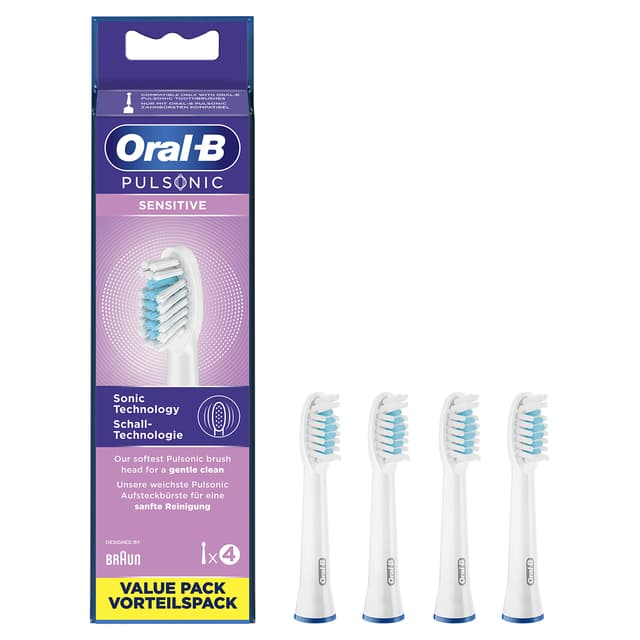 Oral-B Pulsonic Sensitive – ORIGINAL Aufsteckbürsten für Schallzahnbürsten – Bürstenköpfe, Zahnbürstenaufsatz und Ersatzbürsten für Oral-B Schallzahnbürste – Weiß, 4 Stück 4 stück (1er Pack)