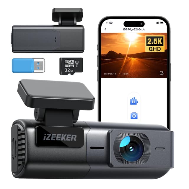 iZEEKER 2,5K Dashcam WiFi Dashkamera für Autos, Mini Auto Kamera 1440P Front Dashcam mit App-Unterstützung, 32GB Karte, Nachtsicht, WDR, G-Sensor, Loop-Aufnahme, 24H Parkmodus