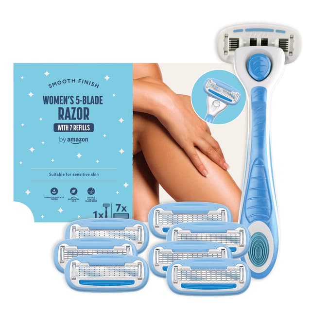 by Amazon für Damen, 5-Klingen Rasierer, 7 Nachfüllpackungen, Blau 1 Rasierer + 7 Nachfüllungen 1 stück (1er Pack)