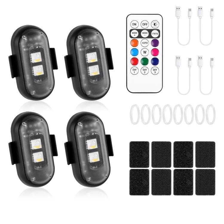 vsshe Kabellose LED Lichter Auto, 4 Stk LED Blitzlicht Auto, 8 Farben Wasserdicht Blitzlicht mit Fernbedienung, USB Aufladung Antikollisionslichter Strobe