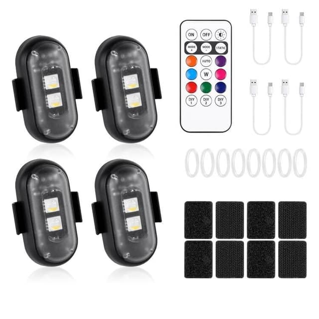 vsshe Kabellose LED Lichter Auto, 4 Stk LED Blitzlicht Auto, 8 Farben Wasserdicht Blitzlicht mit Fernbedienung, USB Aufladung Antikollisionslichter Strobe