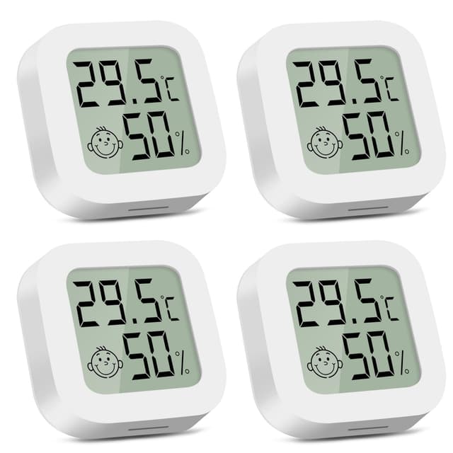 CNMTCCO Thermometer, 4 Stück Hygrometer Innen, Luftfeuchtigkeitsmesser Raumthermometer Innen für Babyzimmer Office Wohnzimmer Gewächshaus Lager Keller Weinkeller (Weiß)