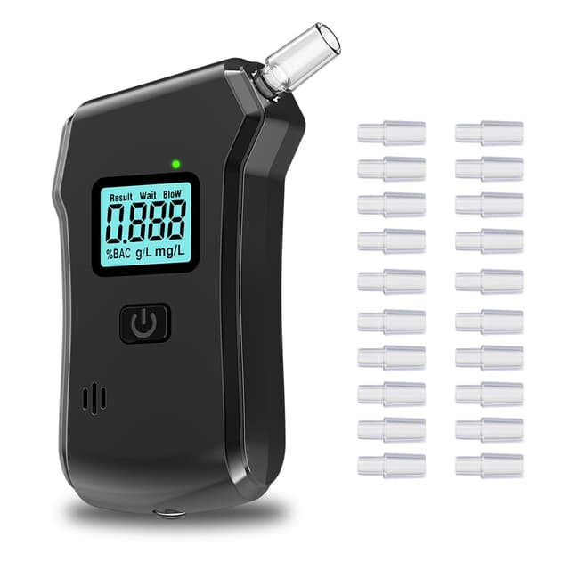 HEEGFF Alkoholtester, Polizeigenau Alkoholmessgeräte mit 20 Mundstücken, Professioneller Alkoholmessgerät, Alkohol Tester mit Digitaler LCD-Anzeige und Halbleiter Sensorik