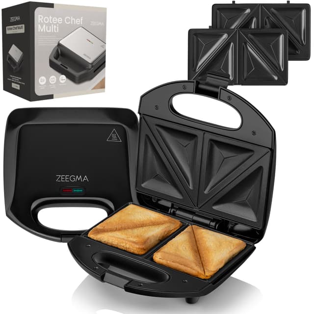 ZEEGMA ROTEE BASE BLACK Sandwichtoaster, Brottoaster. Leistung von 750 Watt, Toaster für Brot, Sandwiches, Toast Antihaftplatte, Überhitzungsschutz, Toaster ROTEE BASE Schwarz