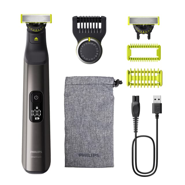 PHILIPS OneBlade Pro 360 Face & Body - elektrischer Rasierer, Trimmer & Bodygroomer, 2x 360 Klingen, Präzisionskamm, 2x Körperaufsätze, Reisetasche, für Gesicht & Körper (QP6552/30) inkl. 2 x 360 Klingen, Body-Kit & Reisetasche