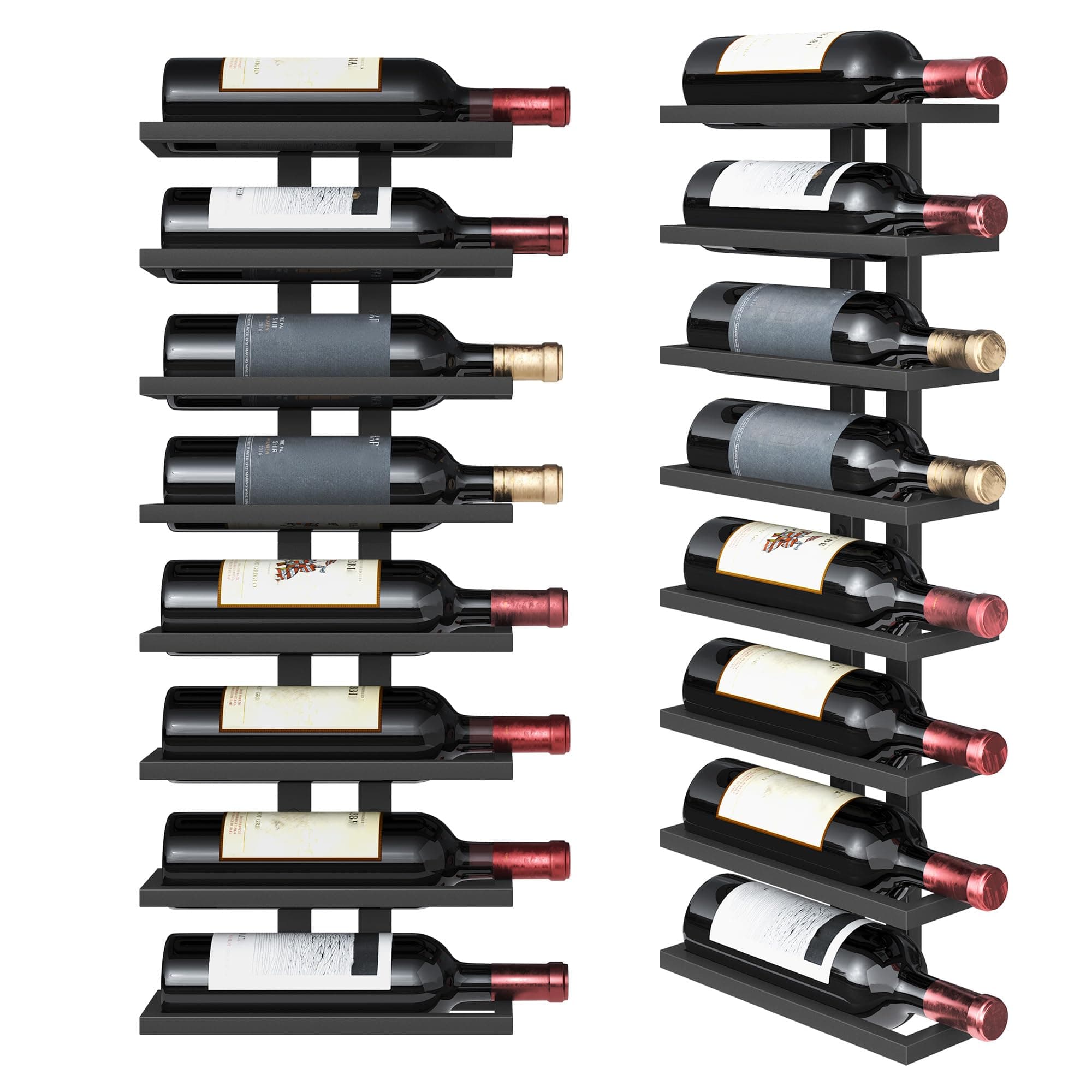 FAVOOSTY Weinregal Wand, Flaschenhalter, Flaschenregal mit 8 Ebenen, Metall Weinregal Hängend Weinflaschenregale Schwarz für Esszimmer, Schlafzimmer, Weinkeller (Schwarz, 1 Set) Schwarz 1 set