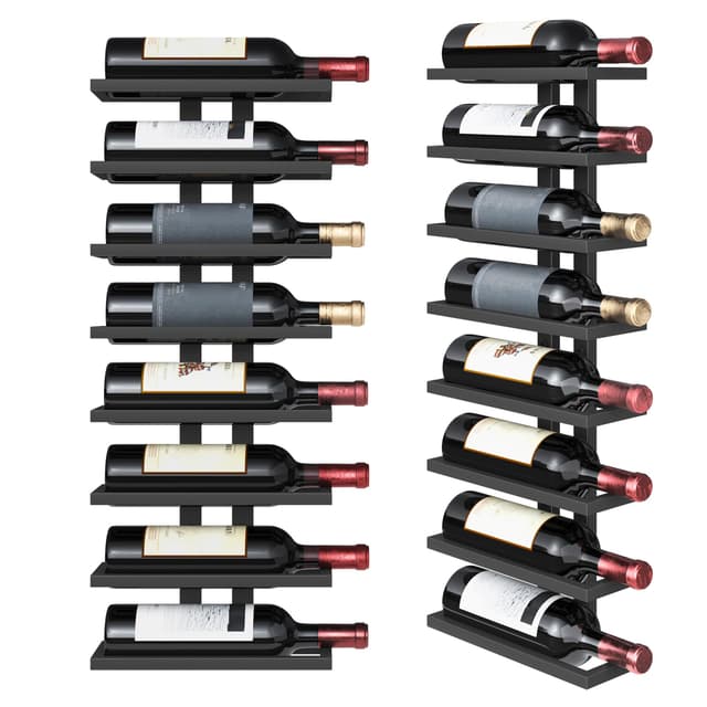 FAVOOSTY Weinregal Wand, Flaschenhalter, Flaschenregal mit 8 Ebenen, Metall Weinregal Hängend Weinflaschenregale Schwarz für Esszimmer, Schlafzimmer, Weinkeller (Schwarz, 1 Set) Schwarz 1 set