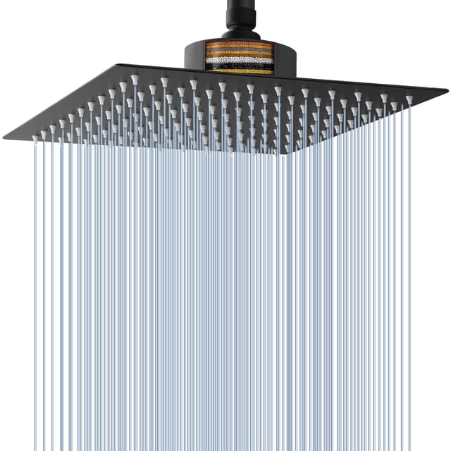 Voolan Regenduschkopf mit Filter, Großer Regenduschkopf mit Hohem Durchfluss aus Edelstahl, Wasserfall-Filterduschkopf für Hartes Wasser (30cm, Schwarz) 30cm Schwarz
