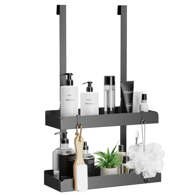 pickpiff Duschregal Ohne Bohren Duschablage Zum Hängen Badezimmer Organizer Shampoo Halterung Dusche Duschkorb Halterung Shower Shelf Mit 4 Haken Edelstahl 55.5x31.5x10.5 cm Zweilagiges
