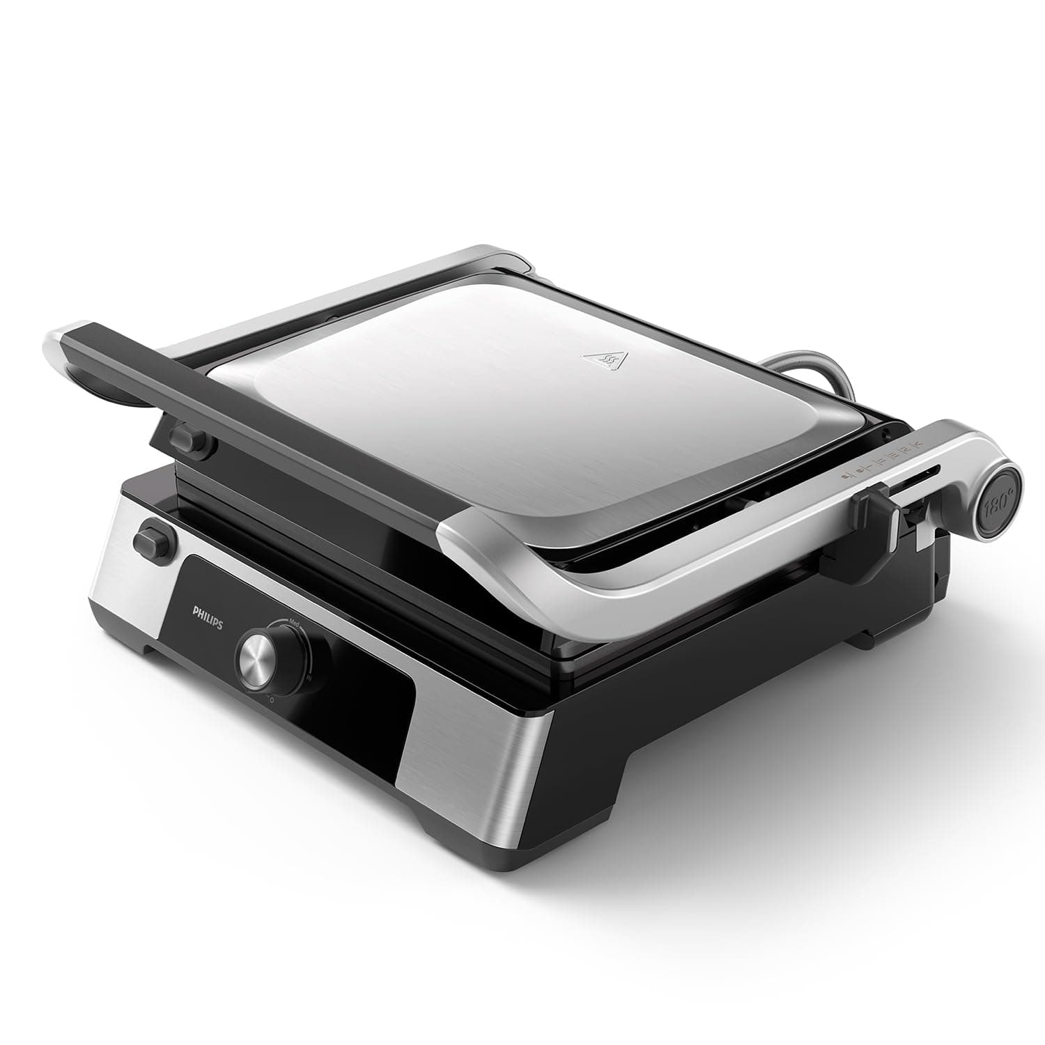 Philips Kontaktgrill - Einstellbare Temperatur 60°C-200°C. 180° aufklappbar. Große Grillfläche und High Power-Leistung. Abnehmbare Antihaft-Platten und Fettauffangschale. (HD6301/90) Manuelle Temperaturkontrolle